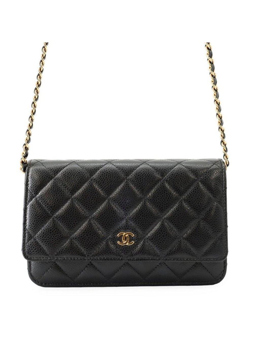 Chanel Chain Wallet Classic Quilted CC Logo Caviar Leather Black Shoulder Bag